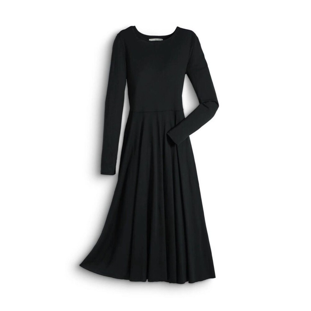 Peruvian Connection Anna Dress Black Fit & Flare Midi Cotton Jersey Pockets M